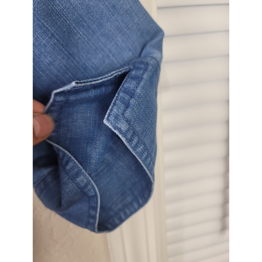 Martha Stewart Denim Tunic Top Women M Chambray Button Placket Minimalist Preppy - Picture 7 of 9